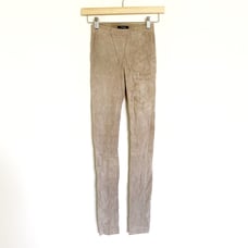 Lamarque 100% Suede Leather Pull on Skinny Women's Pants in Tan XS