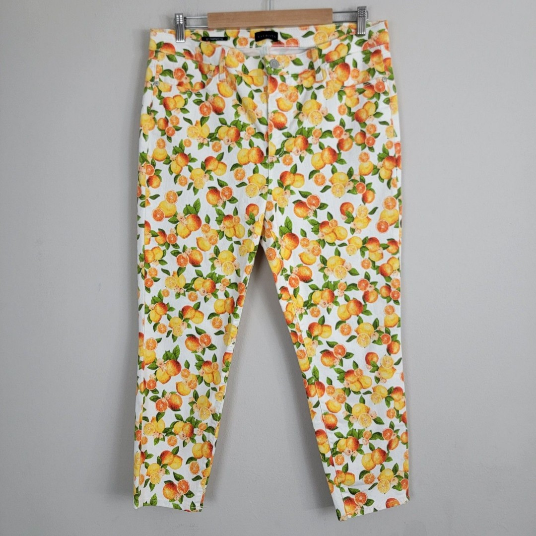 TALBOTS Jeggings Crop High waist Skinny Jeans Size 12 Summer Fruit Prints Summer