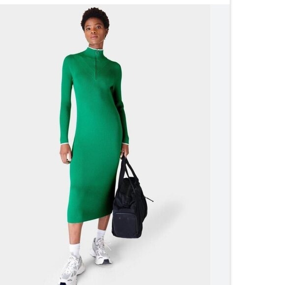 NWT Sweaty Betty Frame Knitted Midi Dress X-Small, VIVID GREEN
