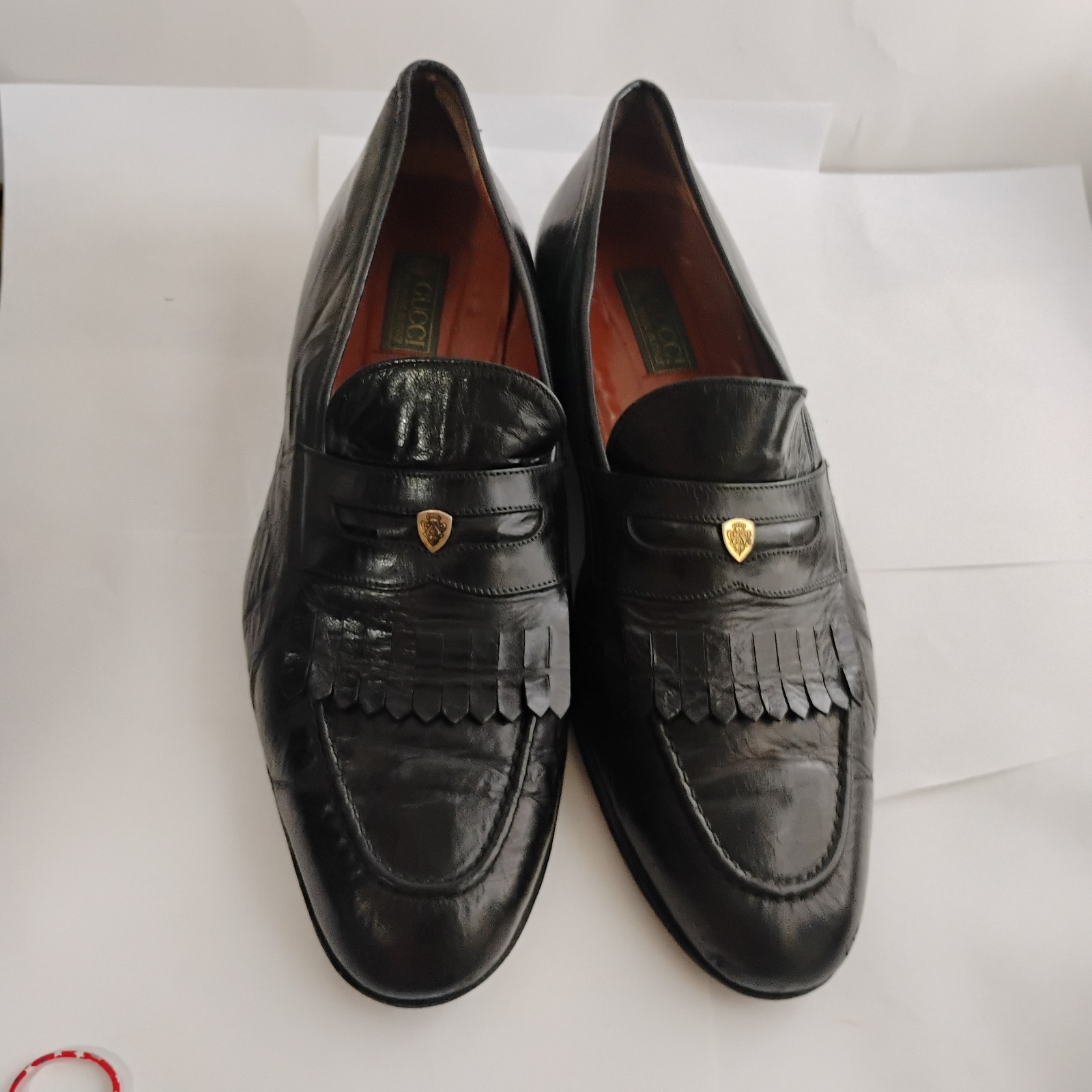 GUCCI vtg Mens kilted logo Leather luxury Loafers Size 12(47)