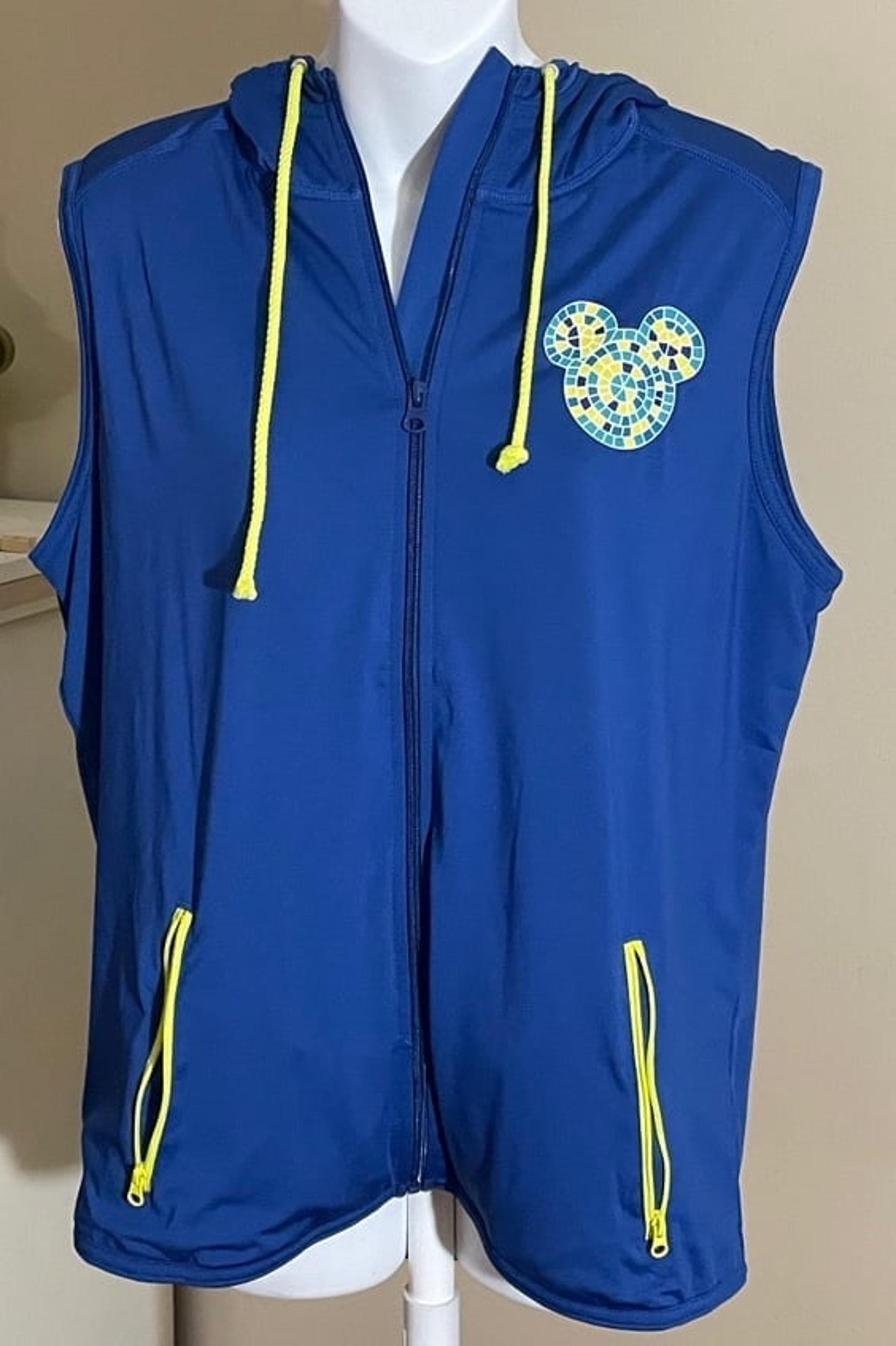 Disney Parks Mickey Mouse Vest Womens Blue Hooded Zip Up Mosaic US L