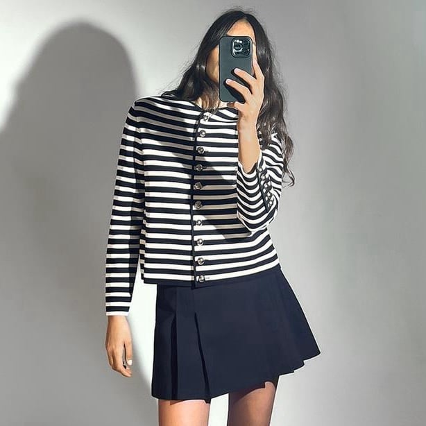 NWT Zara Striped KNIT CARDIGAN WITH GOLDEN BUTTONS. Size XL