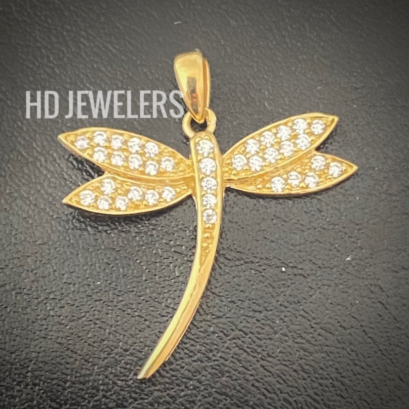 SOLID 14K GOLD DRAGONFLY DIAMOND CHARM