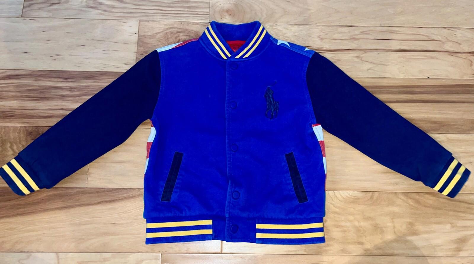 RALPH LAUREN BOYS BLUE/AMERICAN FLAG BUTTON UP JACKET SIZE 5 EXCELLENT COND LD3