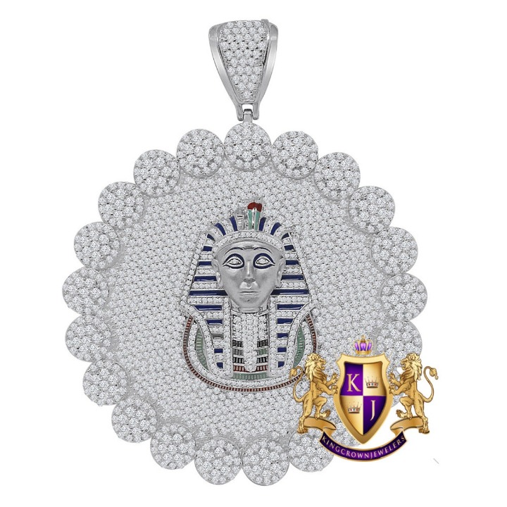 Real Silver Egyptian Pharaoh King Tut Pendent Charm Medallion 88+ Grams XL 3.75