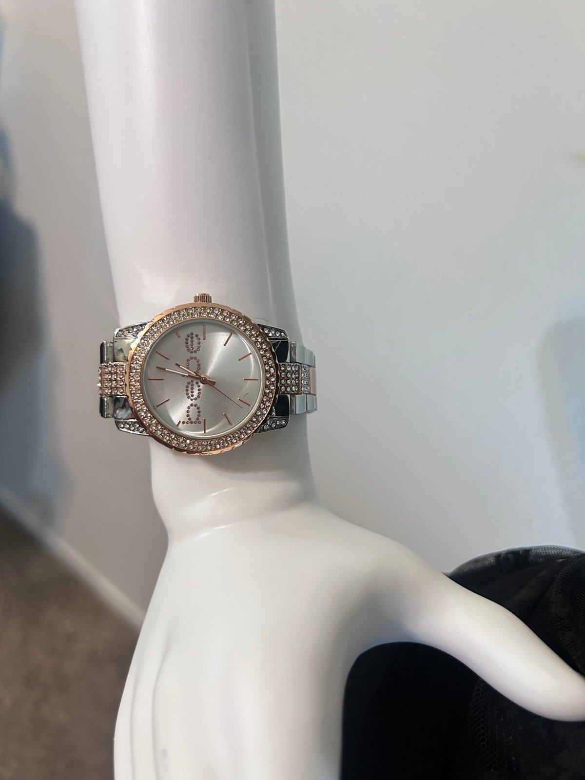Bebe ROSE GOLD-SILVER SMOOTH DIAL CRYSTAL BEZEL WATCH