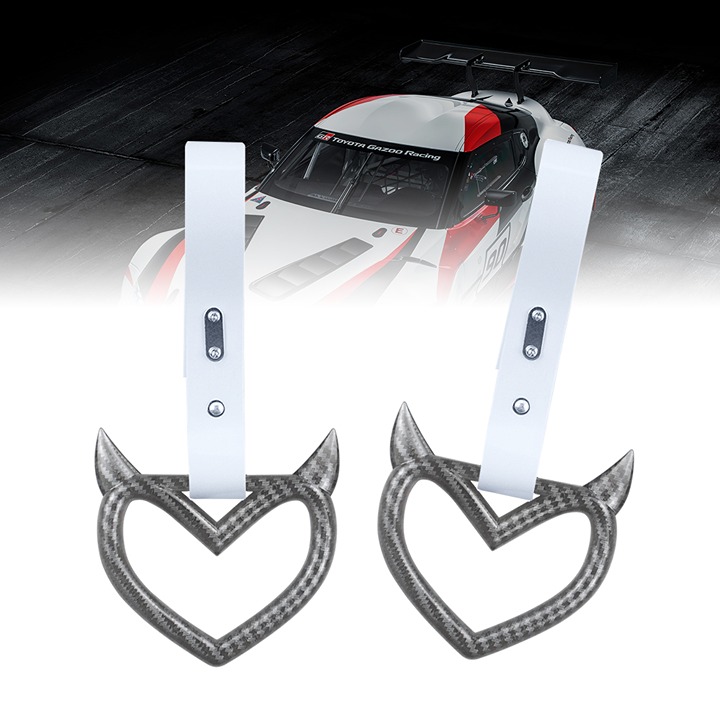 New 2PCS Devil Heart Carbon Fiber JDM TSURIKAWA White Handle Strap Charm Drift