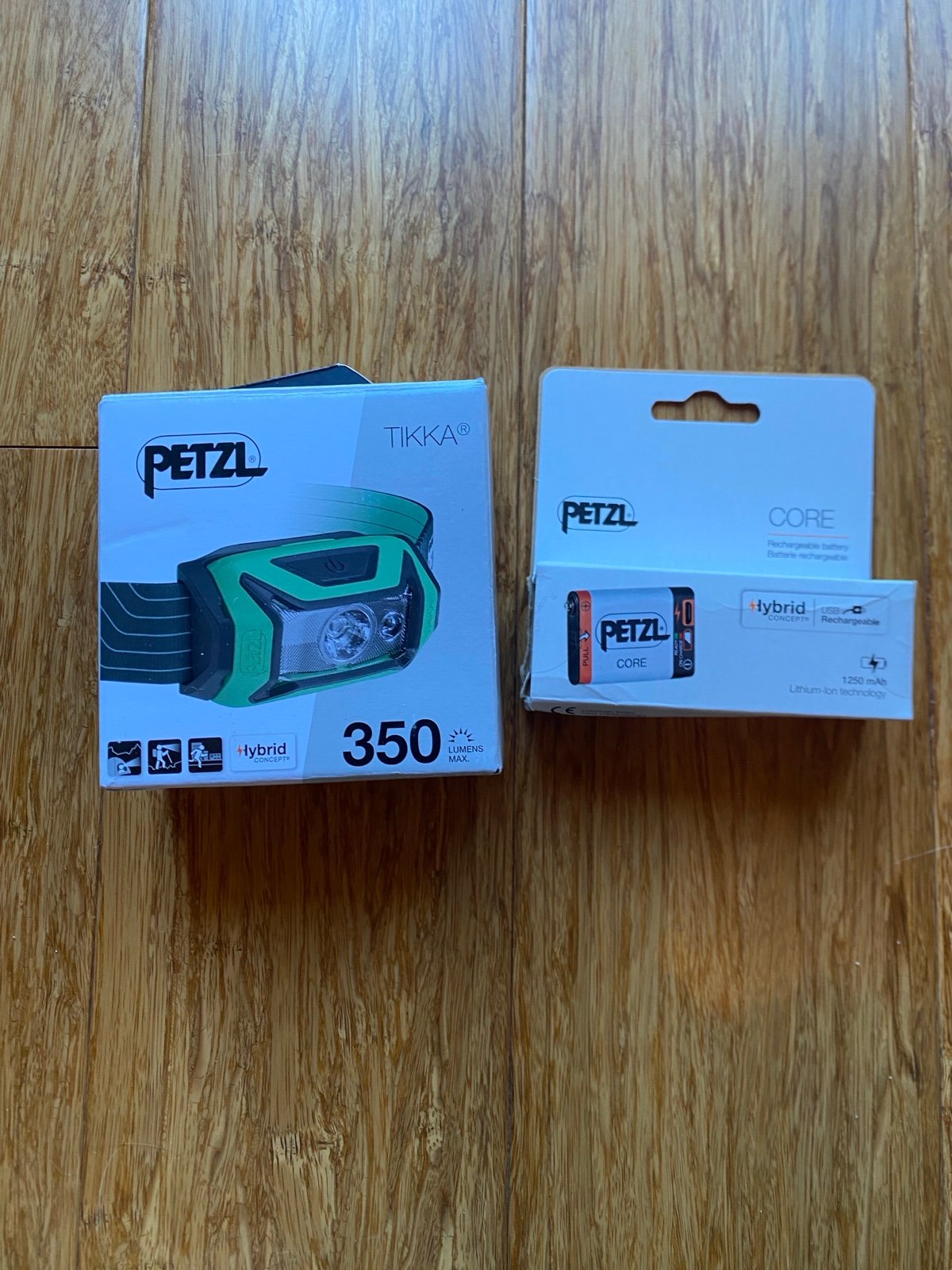 PETZL headlamp with CORE battery.