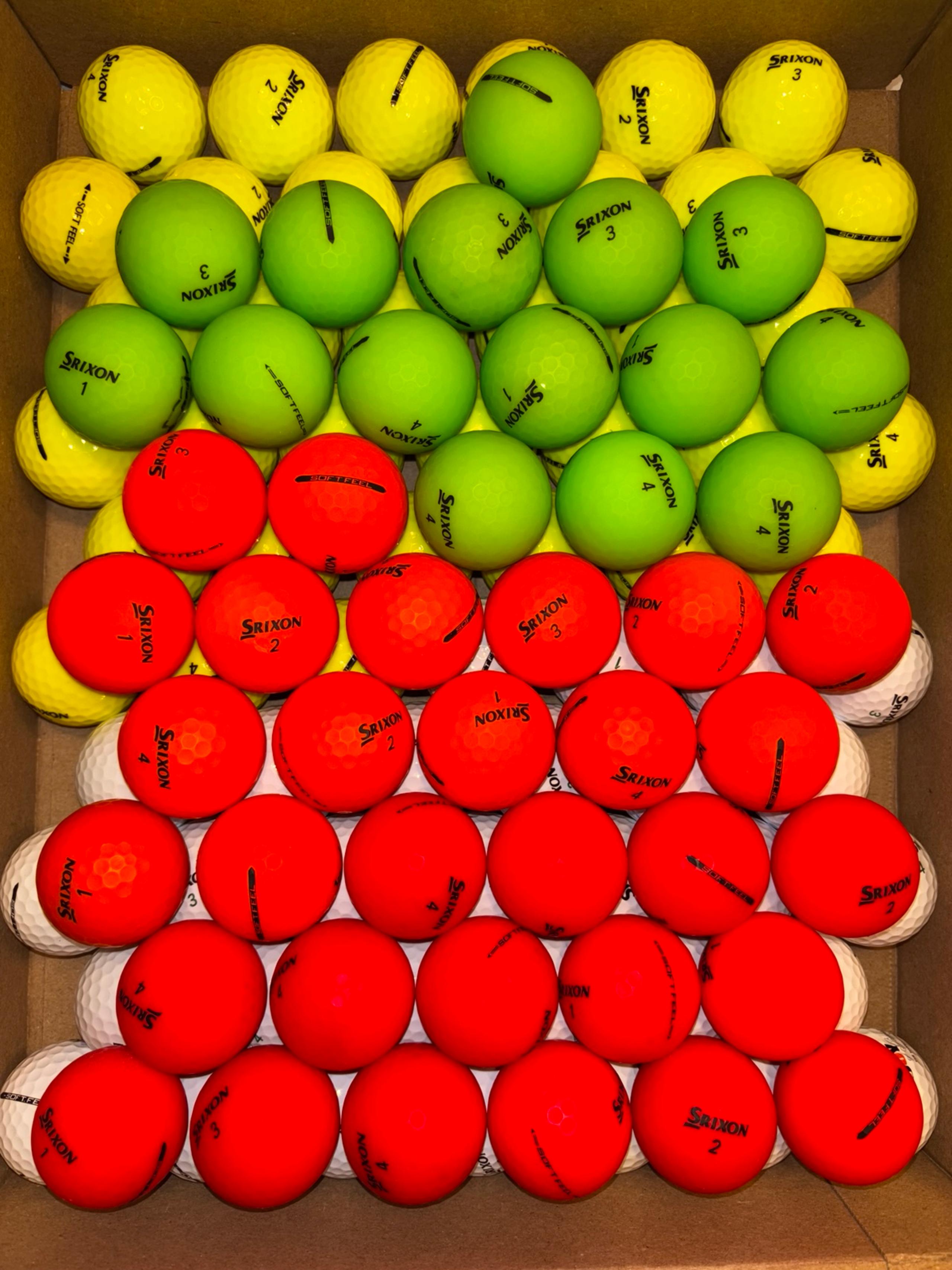 110 Srixon Soft Feel Golfballs - Variety of colors - 4A/5A