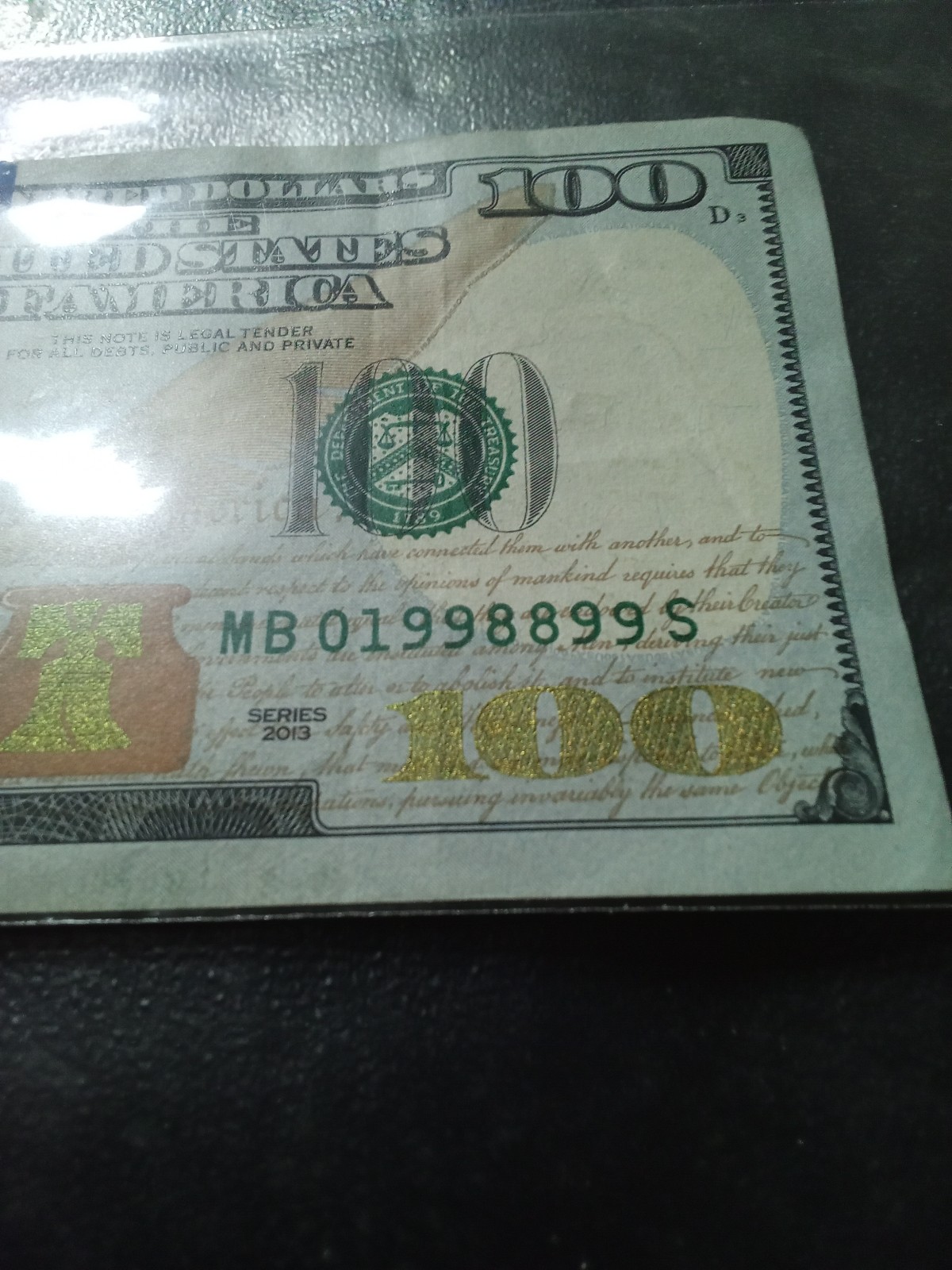 Extremally rare serial number 100 dollar bill