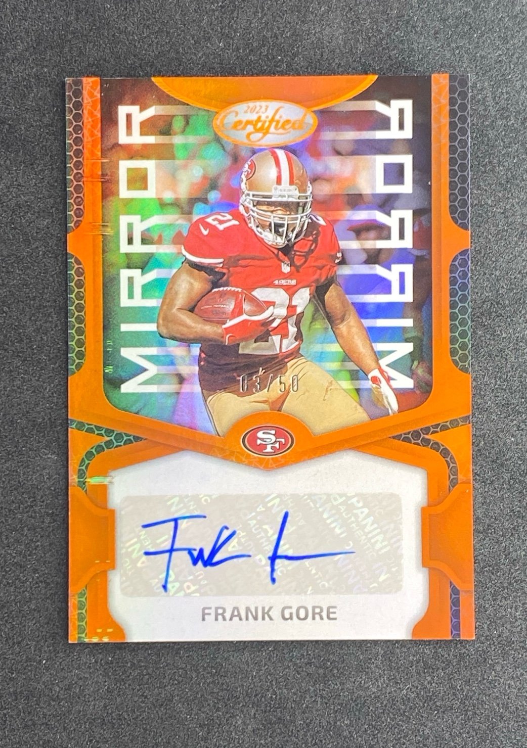 2023 Panini Certified Mirror Orange Signatures Frank Gore Auto /50