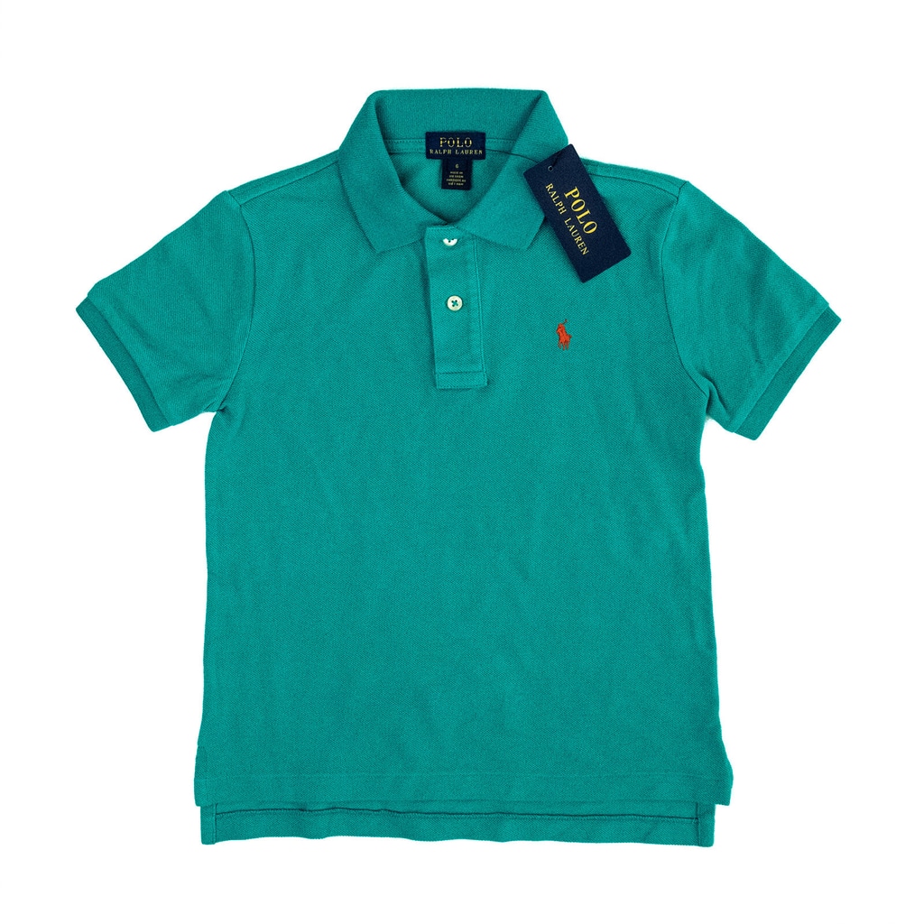 NWT Polo Ralph Lauren Little Boys Mesh Polo Shirt Teal Pony Orange 49 - Size 6