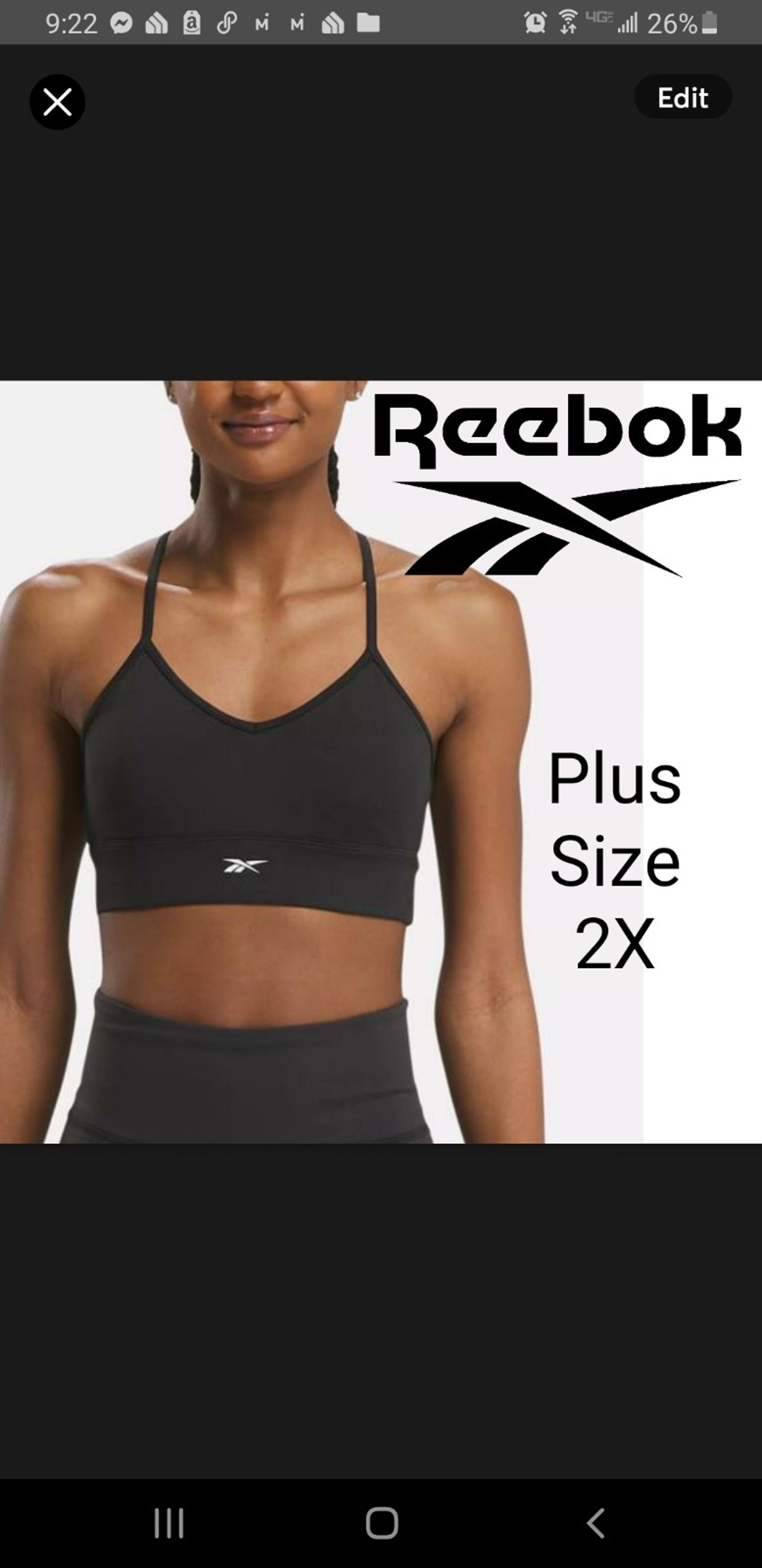 NWT Reebok Workout Ready Sports Bra Plus Size 2X