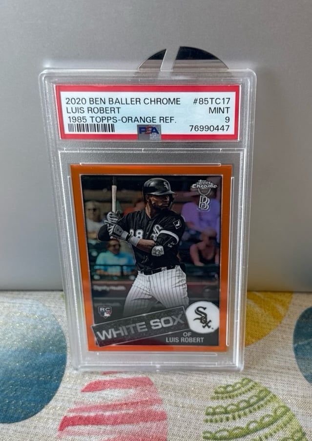2020 Ben Baller Chrome Luis Robert 1985 Topps Orange Refractor /25 PSA Mint 9