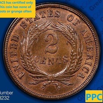 MS63 BN- 1864 Two-Cent Piece Large Motto-ANACS has certified only 112 this grade