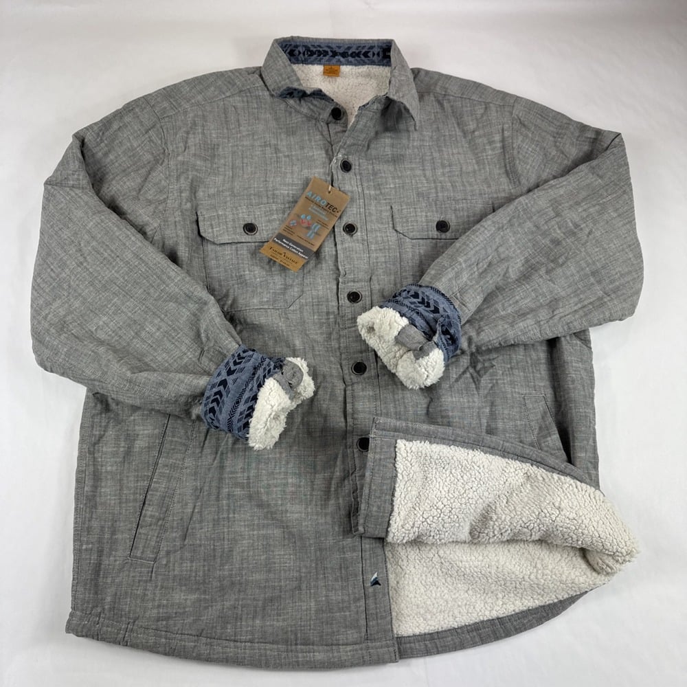 Tailor Vintage Luxe Performance Flannel Sherpa Lined Men L Gray Chambray Shacket