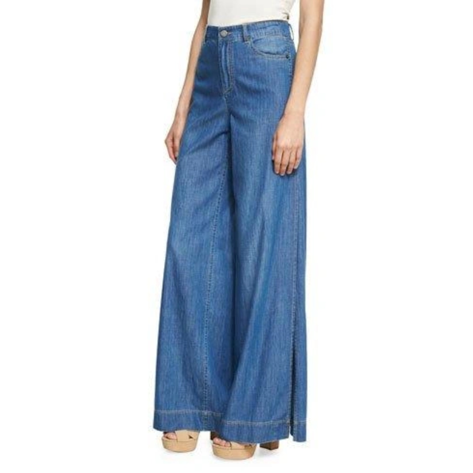 Alice and Olivia Women's Clarissa Wide Leg Side Slit Jeans vintage blue wash 24