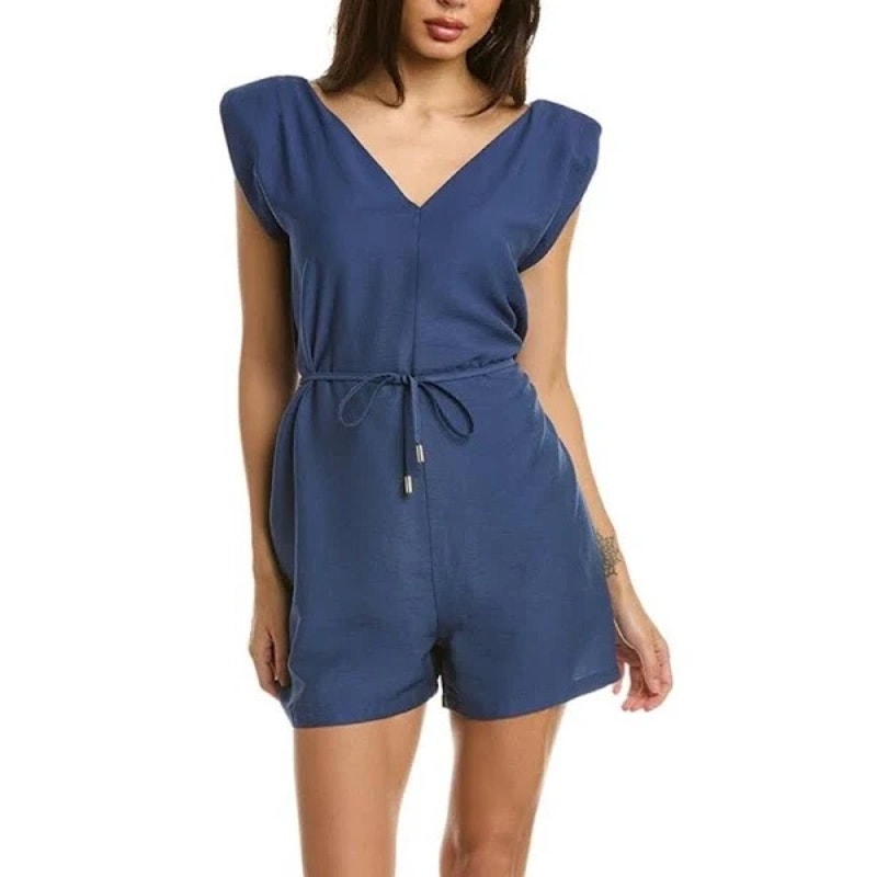 NWT Bishop + Young Harlowe Blue Romper Womens Sz Small Shorts Cap Sleeve V Neck