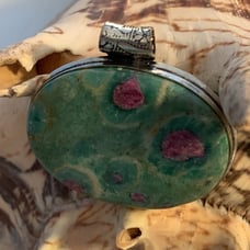 Sterling Silver Side Set Ruby in Zoisite, Large Oval Pendant