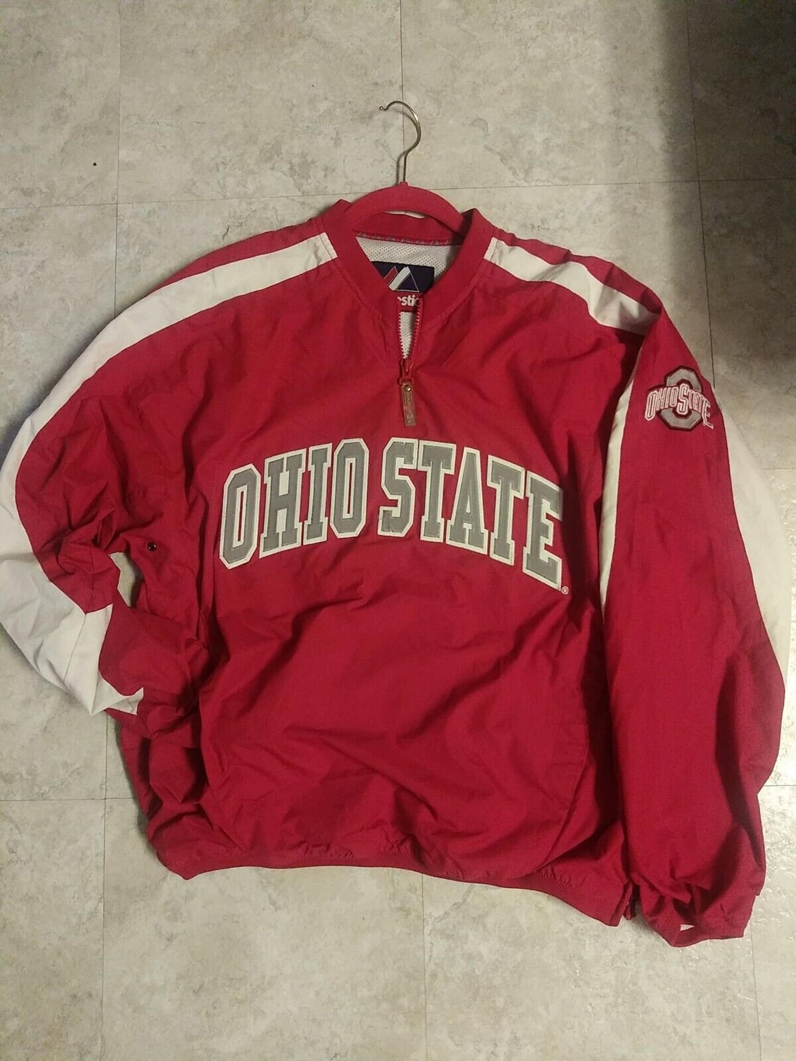Ohio State Buckeyes Stitched Pullover Lined Jacket Majestic Men's M 1/4 Zip