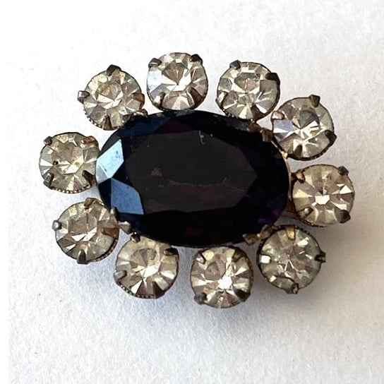 Estate Glass Rhinestone Purple Brooch Pin