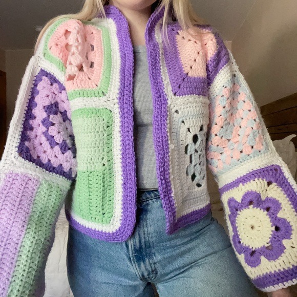 Handmade Granny Square Cropped Cardigan