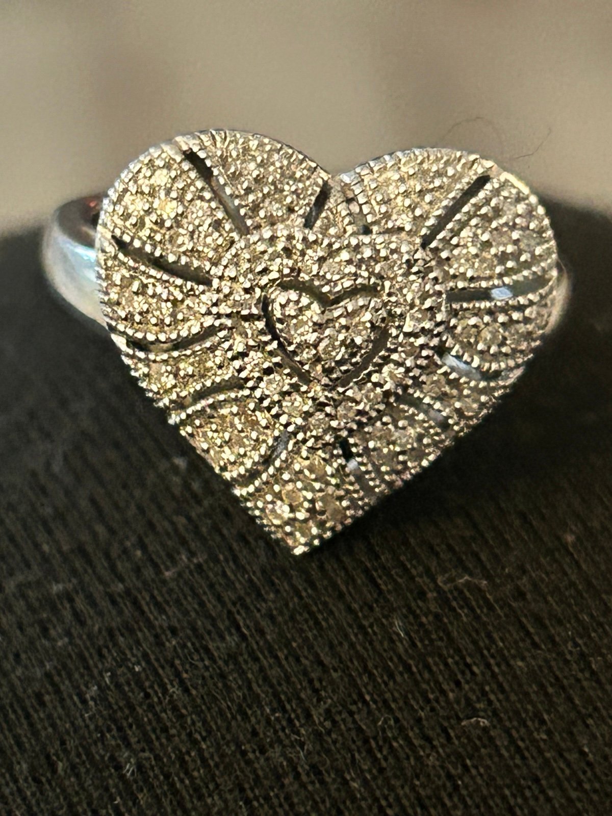 Designer EA 925 Sterling Silver Pave Diamond Heart Dome Ring Size 8 #462