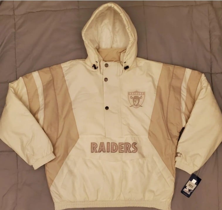 Las Vegas/Oakland Raiders 1/2 Zip Pullover Parka Kangaroo Pouch Starter Jacket L
