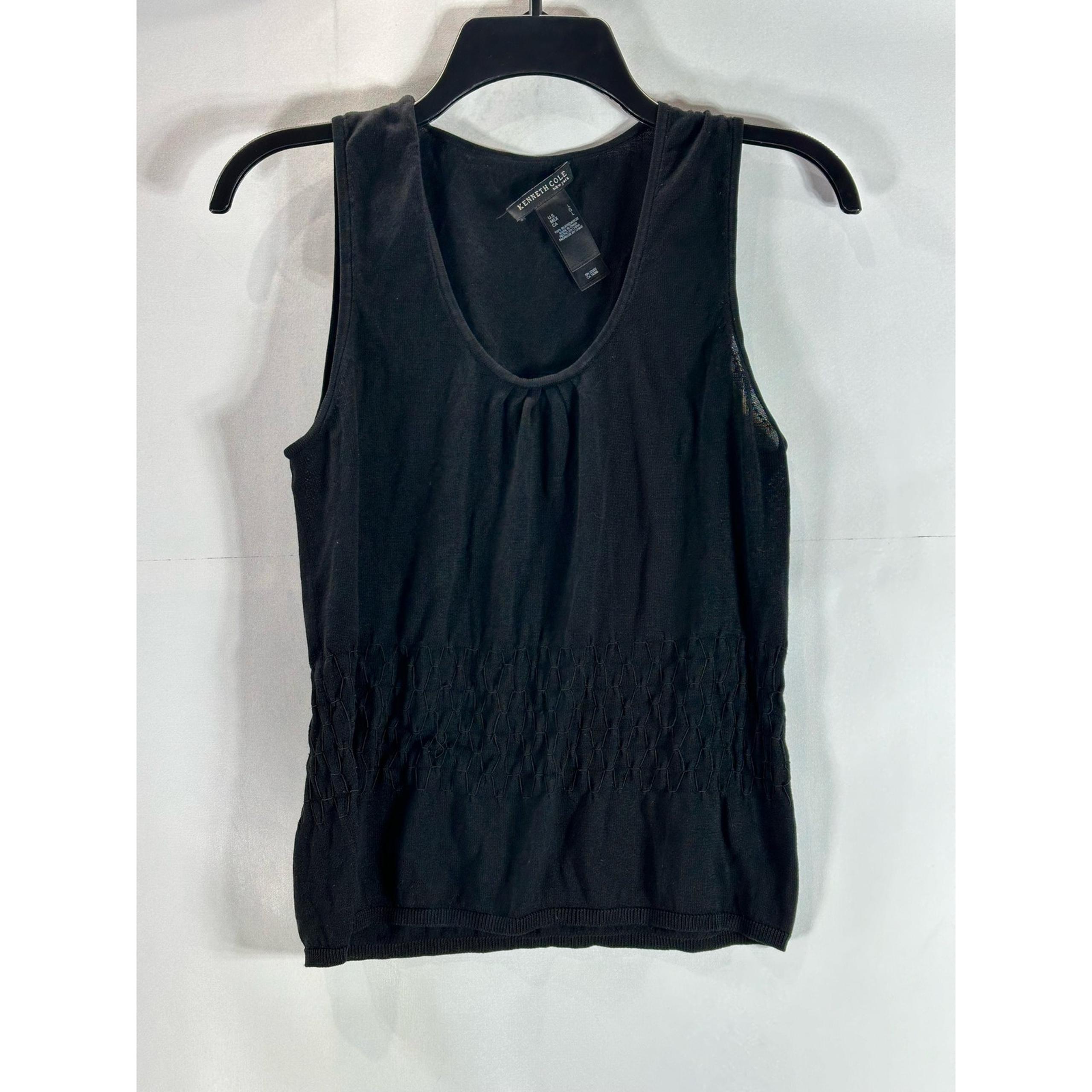 KENNETH COLE NEW YORK Women's Black Silk Deep Scoop-Neck Textured Tank Top SZ L