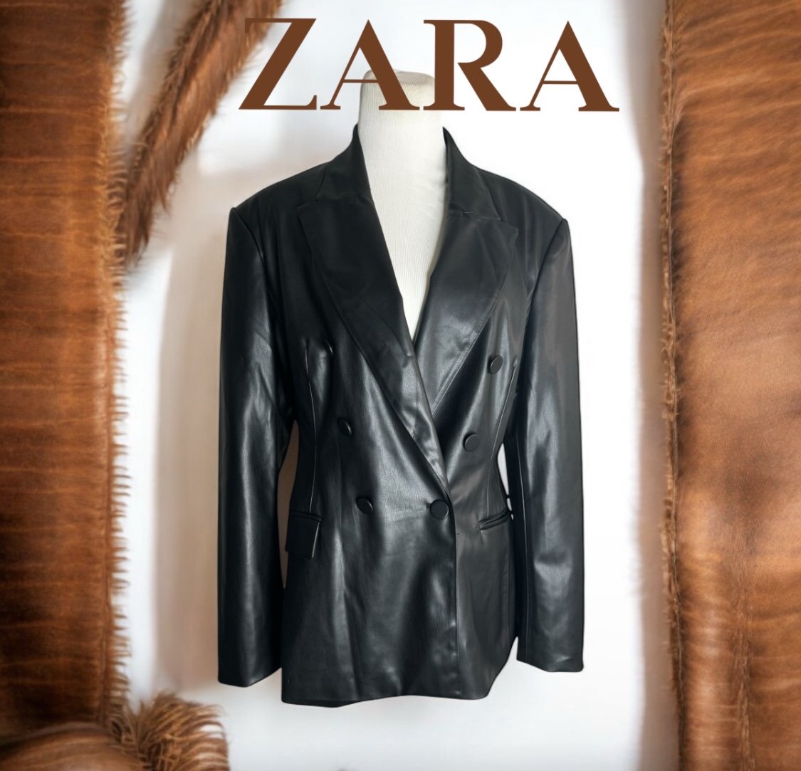 NWT Zara Black Vegan Leather Blazer Jacket