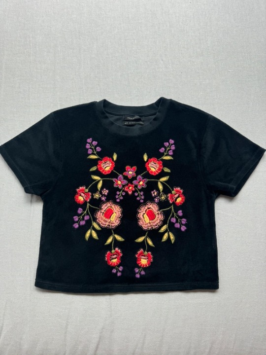 Urban Outfitters Velvet Floral Embroidered Crop Top