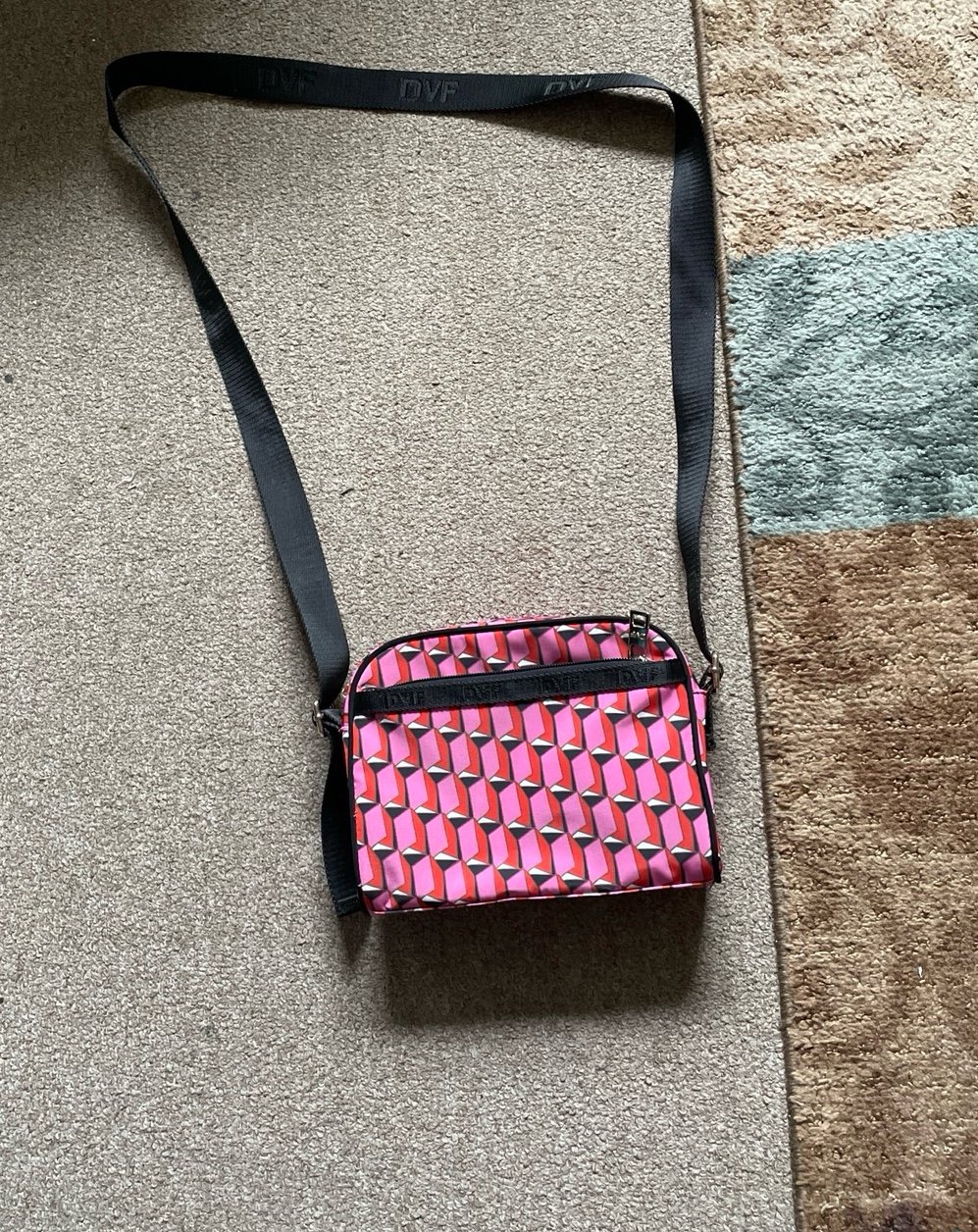DVF Diane Von Furstenberg Pink Black Red Crossbody Bag Purse NWT