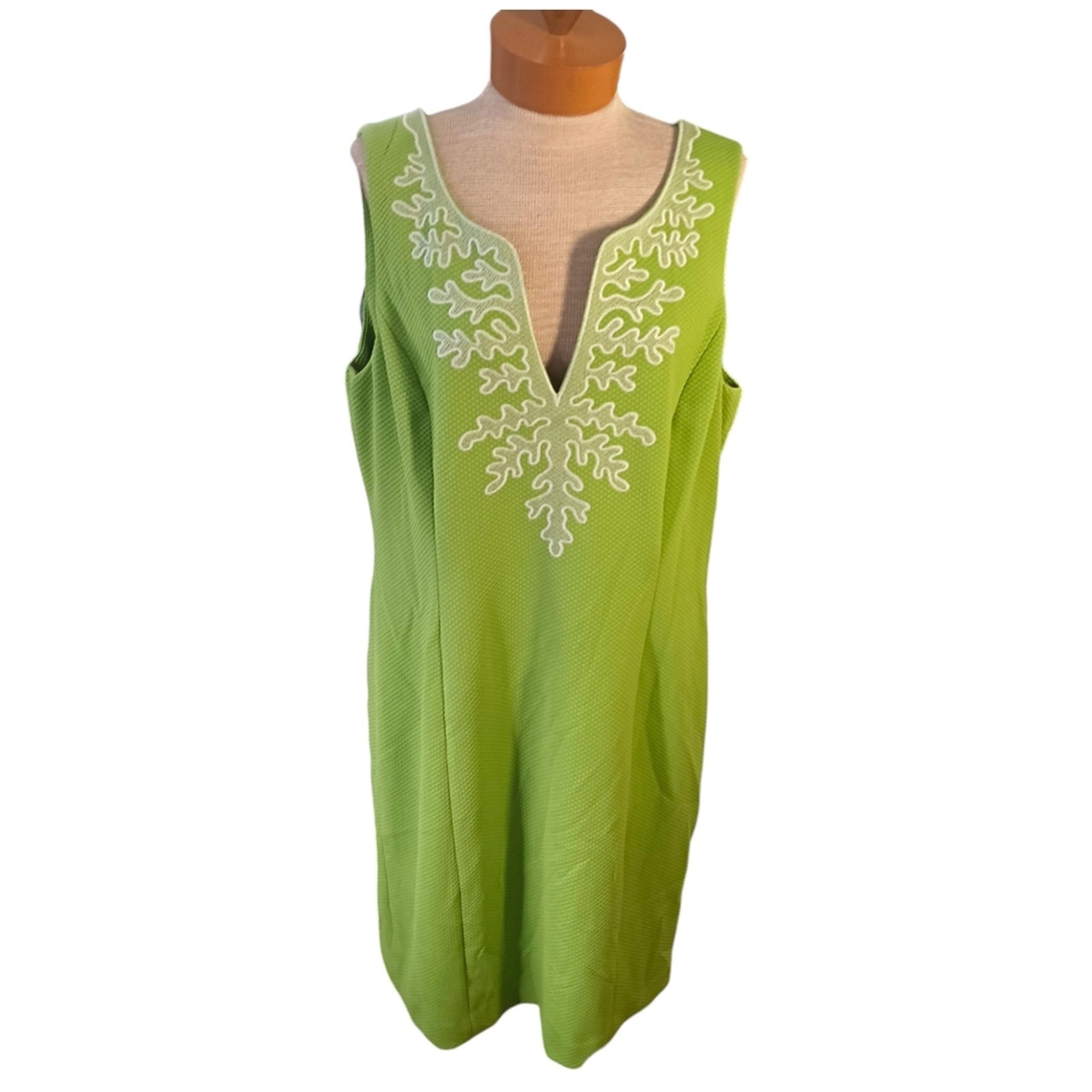 Size 16 Pappagallo Womens Summer Dress Embroidered Green White