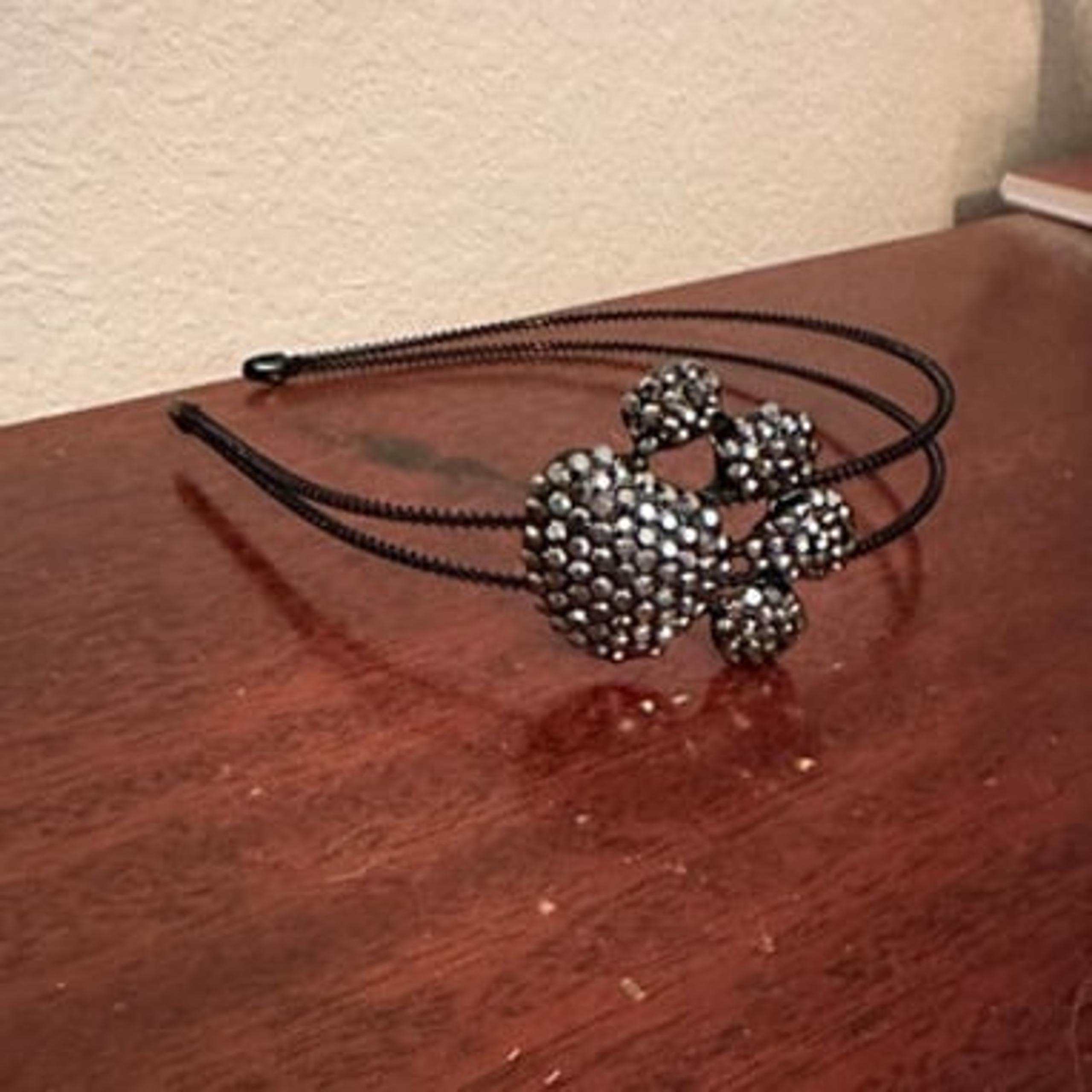 Women's Black Headband with Grey Crystal Paw