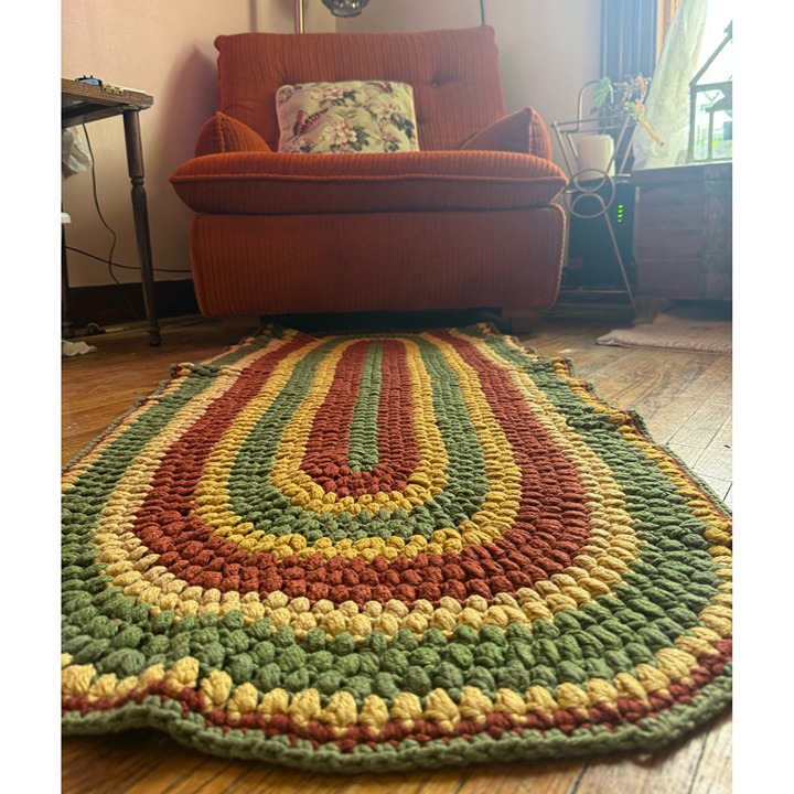 Vintage 70's Cotton Crochet Throw Rug Boho Retro 58x26