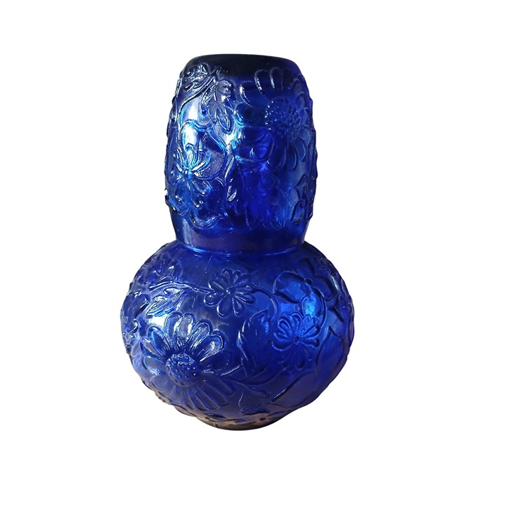 Vintage Fenton Blue Glass Tumble Up Set With Floral Design Bedside Water Glass