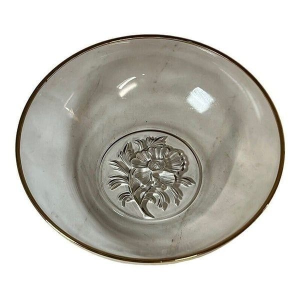 Gailstyn It's a Dilly 22K Gold Gilt Trim Rimmed Glass Salad Bowl Hibiscus