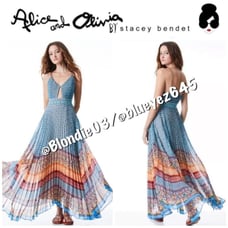 Alice + Olivia “Gloria” chain strap pleated maxi dress 2