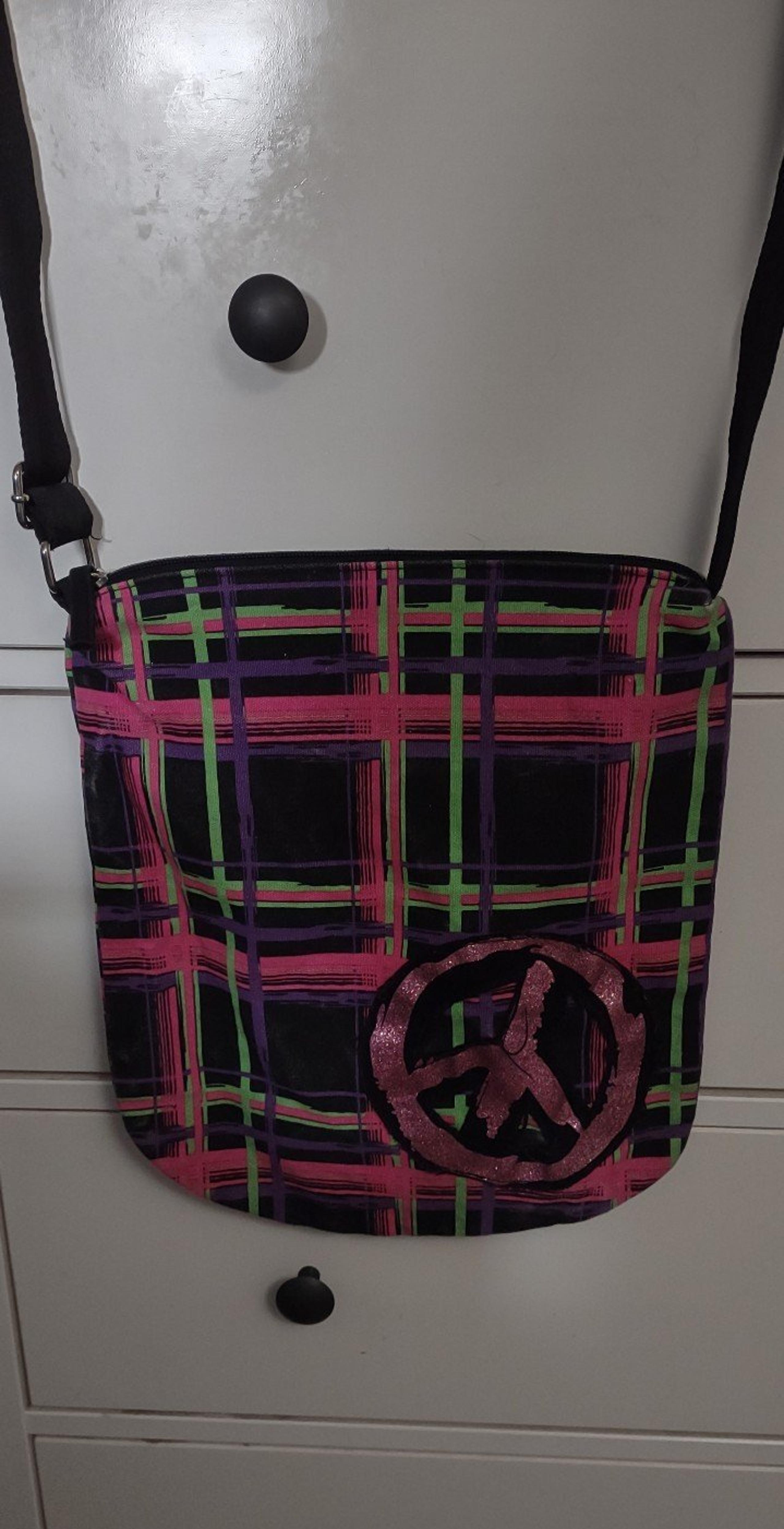 Justice bright colored peace sign crossbody tote purse no pockets.