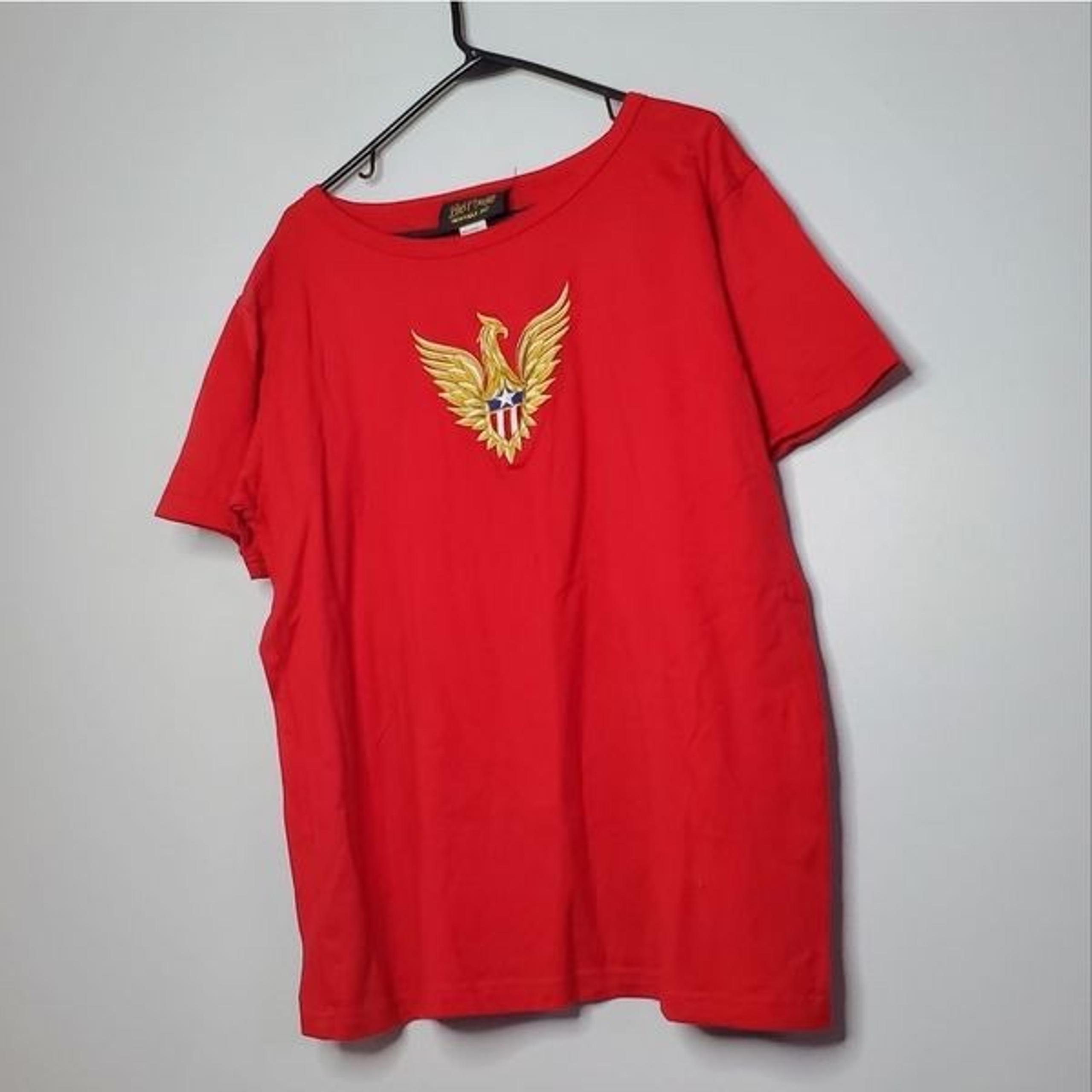Bob Mackie L T Shirt Red Gold Embroidered Eagle American Flag Crest USA