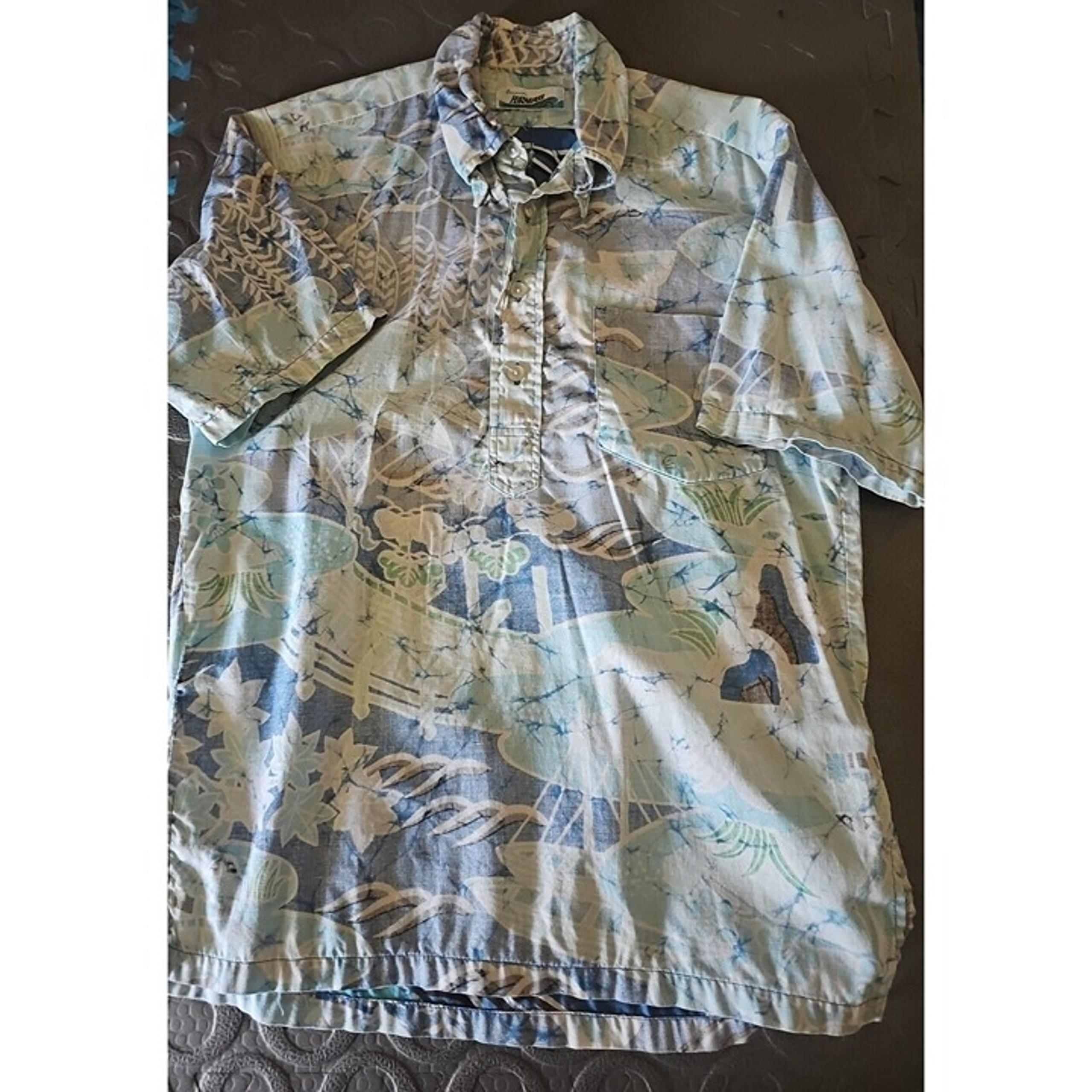 Vintage JCPenneys Hawaiian Mens Aloha Shirt 1/4 Button Up Island Theme Size Med