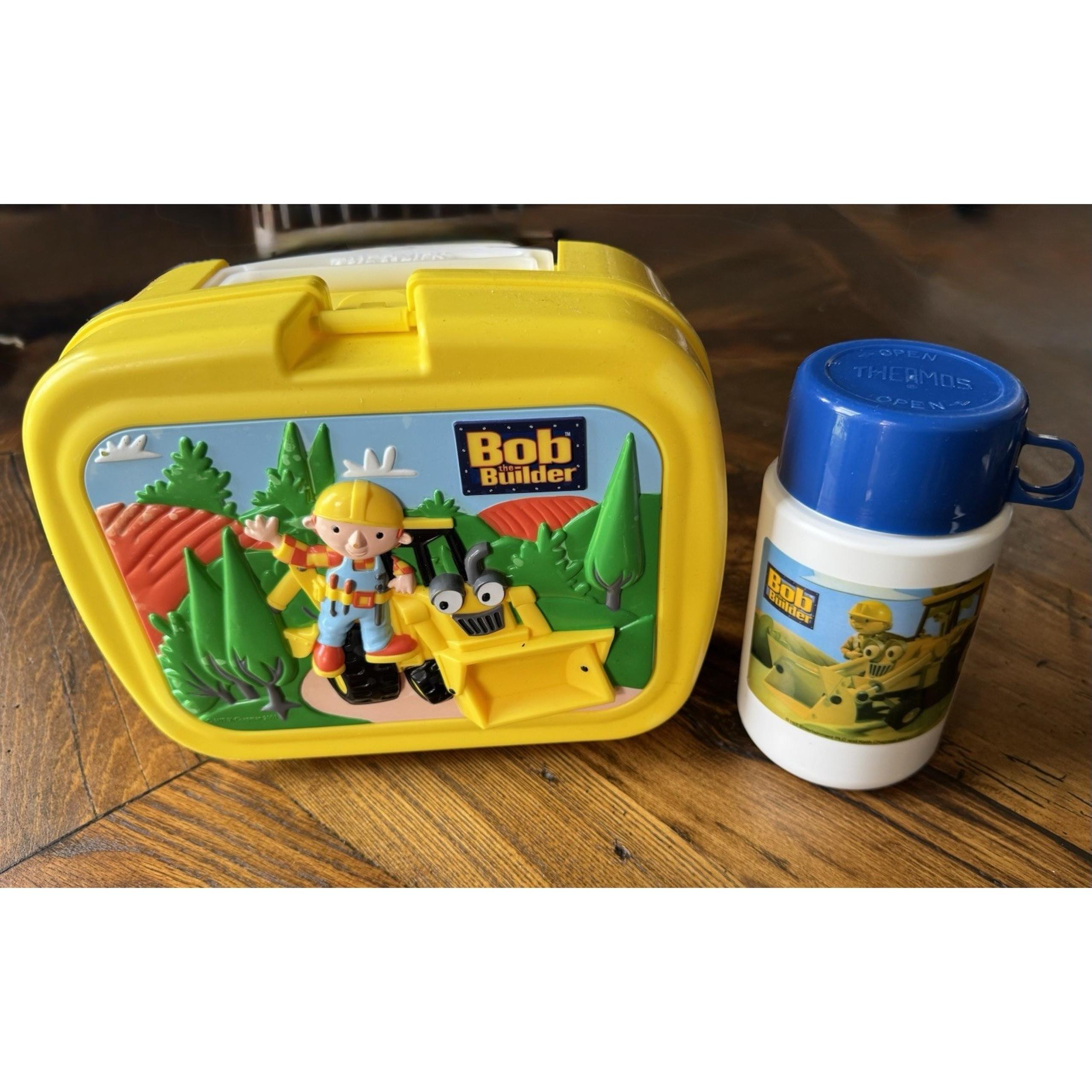 Bob The Builder Vintage 2001 3D Yellow Lunch Box by Thermos 4 Piece Complete Set
