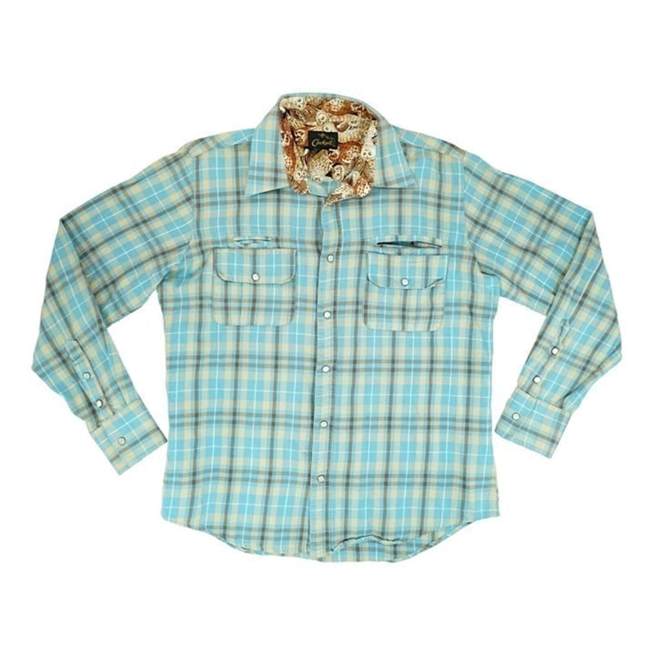 Cockpit USA Plaid Shirt Mens Large L Blue Plaid Button Up Owl Print