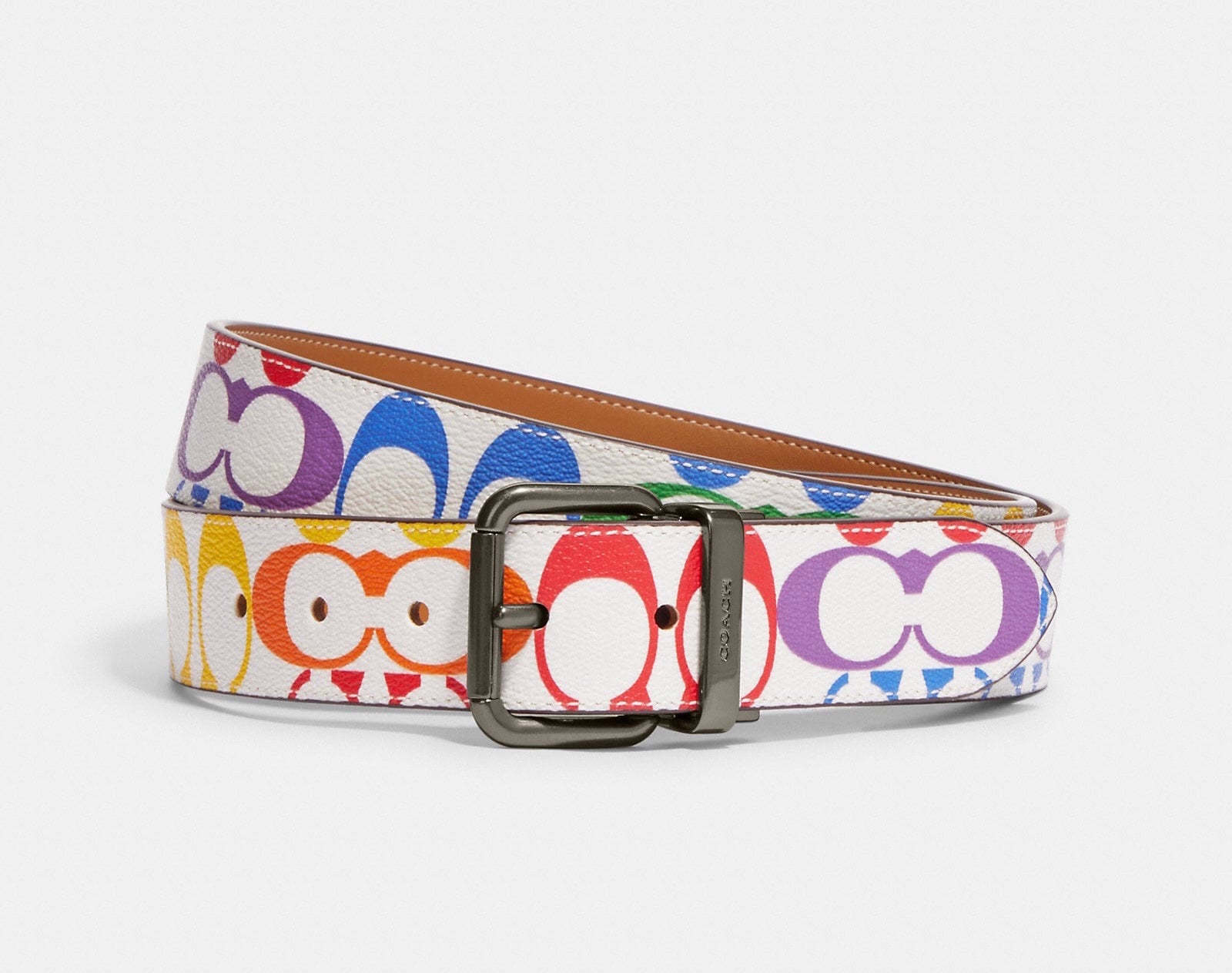 NWT Coach 3Roller Buckle Cut To Size Reversible Belt In Rainbow Signature 38MM