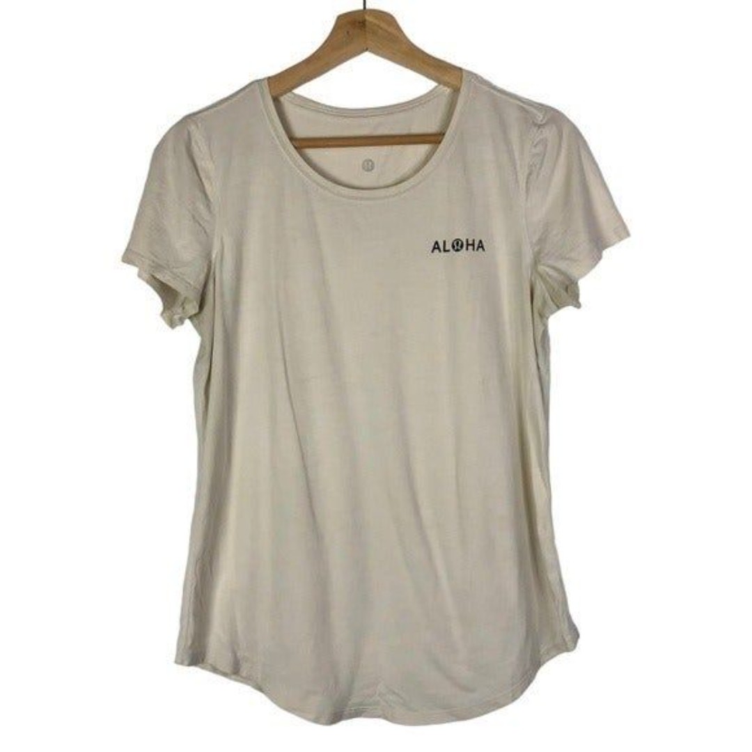 Lululemon Off White Aloha Love Crew Short Sleeve Athletic T-Shirt 6