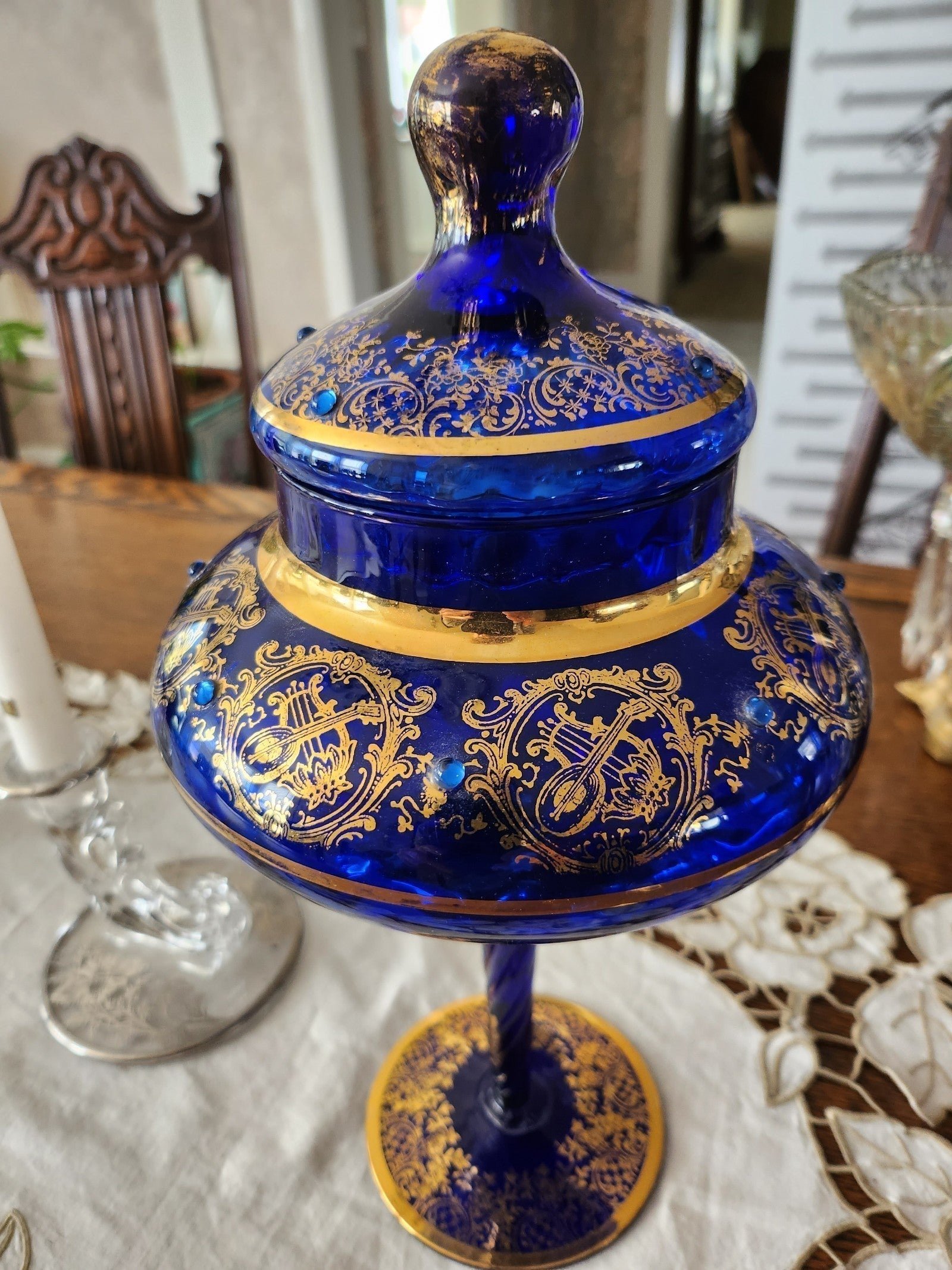 STUNNING Vintage Cobalt Blue Glass Compote/Candy Dish