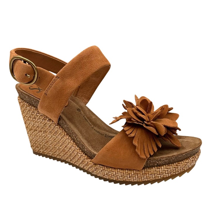 Sofft Cali Women's Wedge Suede Sandals Size 9 Brown Open Toe Flower Blossom