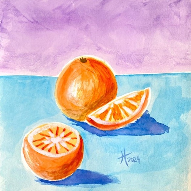 Enjoy A Slice Oranges Handmade Original Watercolor Painting Wall Art 11x14in Mat