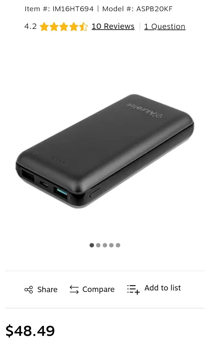 Aluratek 20,000 mAh Portable Battery Charger - For Tablet PC, Gaming Device, ETC