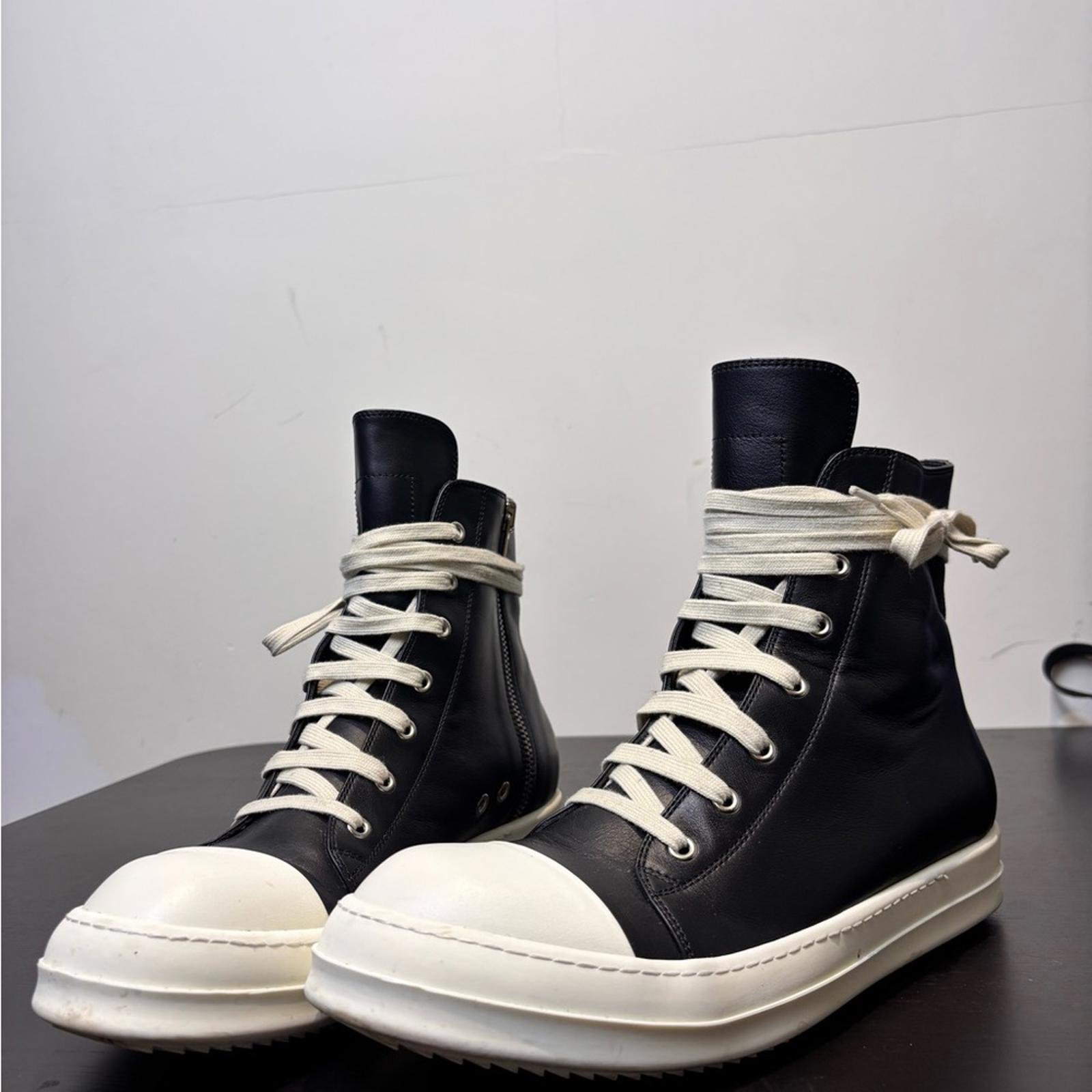 Rick Owens Ramones High-Top Sneakers  Black/White (Size 46)